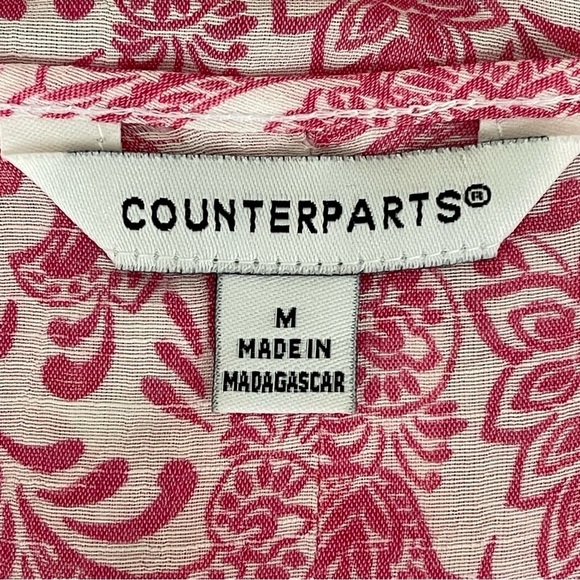 NWOT Counterparts Pink and White Paisley Floral V-Neck 3/4 Sleeve Top Blouse M - Picture 10 of 16